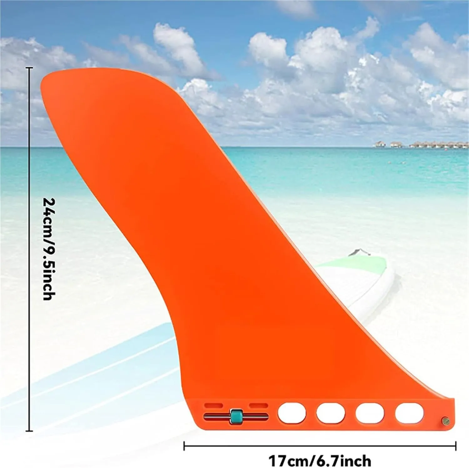 9/9.5inch Surfboard Fins Black/Orange Round for Surfboards &SUP Paddle Boards Easy Installation