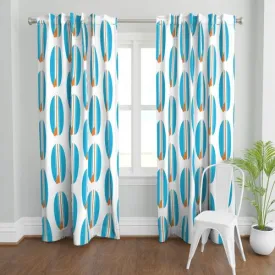 Aqua Ocean Blue & Orange Classic Surfboards Window Curtains -BIGGIE SIZE