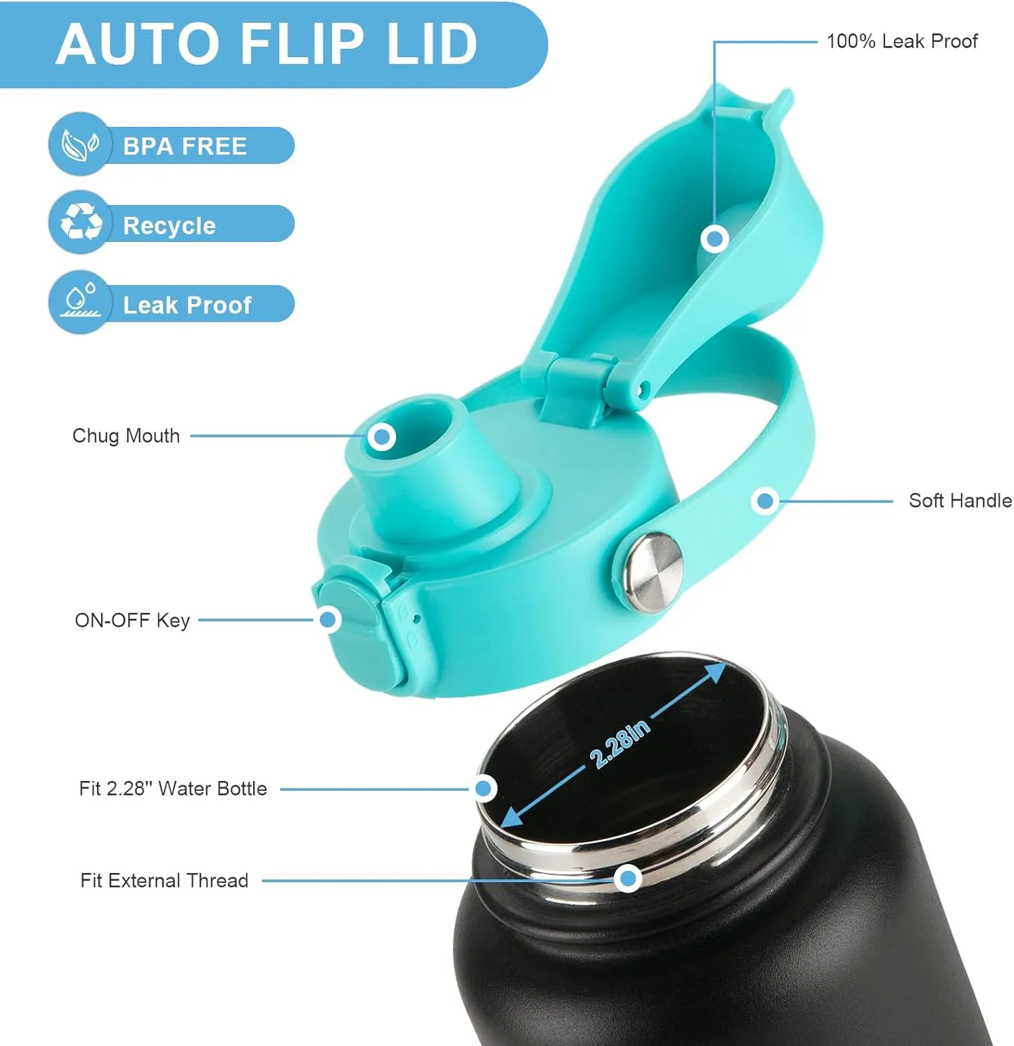 Auto Flip Lid for Hydro Flask Wide Mouth, Great Spout Lid for Simple Modern, Fits for Iron Flask and Other Brands, Replacement Lid with Button Lock
