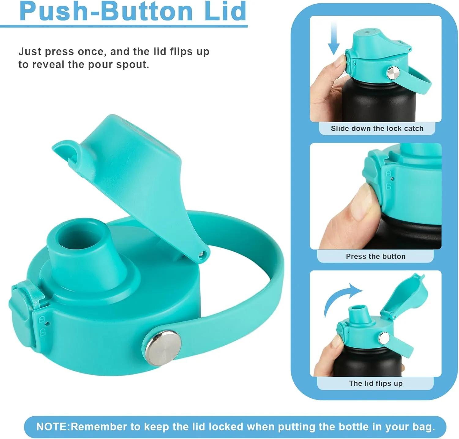 Auto Flip Lid for Hydro Flask Wide Mouth, Great Spout Lid for Simple Modern, Fits for Iron Flask and Other Brands, Replacement Lid with Button Lock