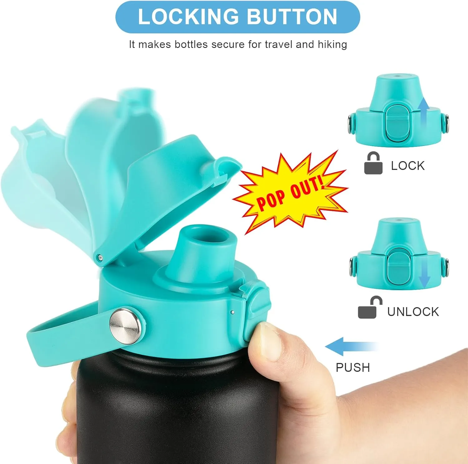 Auto Flip Lid for Hydro Flask Wide Mouth, Great Spout Lid for Simple Modern, Fits for Iron Flask and Other Brands, Replacement Lid with Button Lock