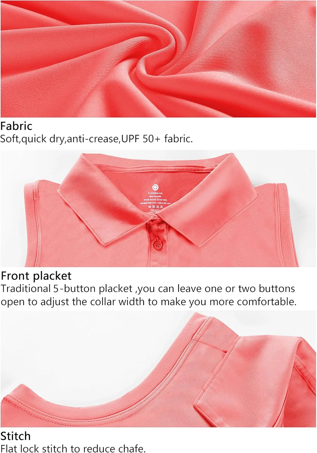 BUBBLELIME Sleeveless Polo Women's UPF 50  Sun Protection Athletic Tennis Golf Shirts Quick Dry Outdoor Sports