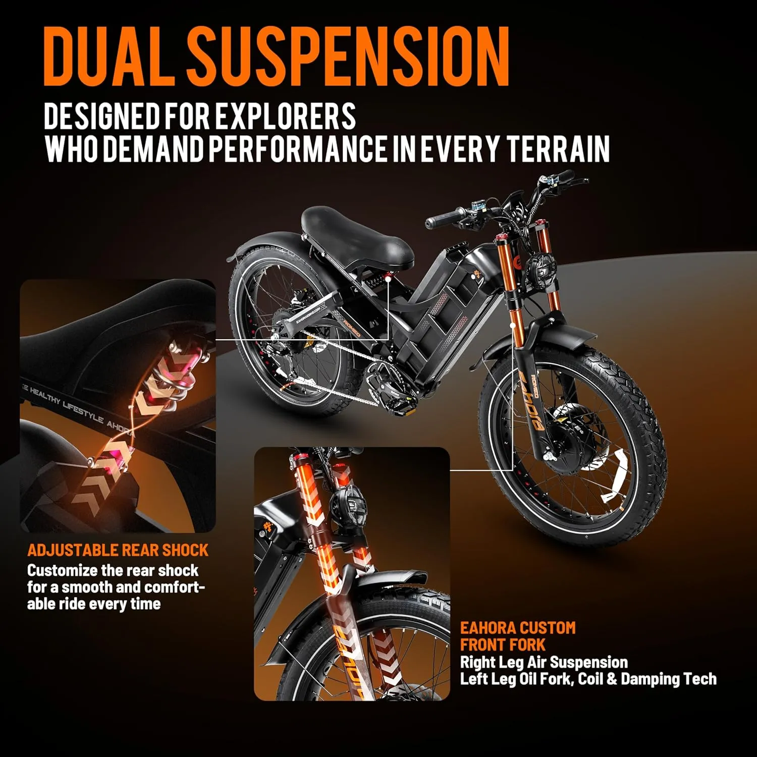 eAhora Romeo Pro  5000W Electric Bike for Adults 50Mph, 60V 80Ah Battery up to 250Miles,Long Range Dual Motors Ebike,26"*4.0 Fat Tire Full Suspension Off-Road Mountain E-Bike for Men,UL 2849