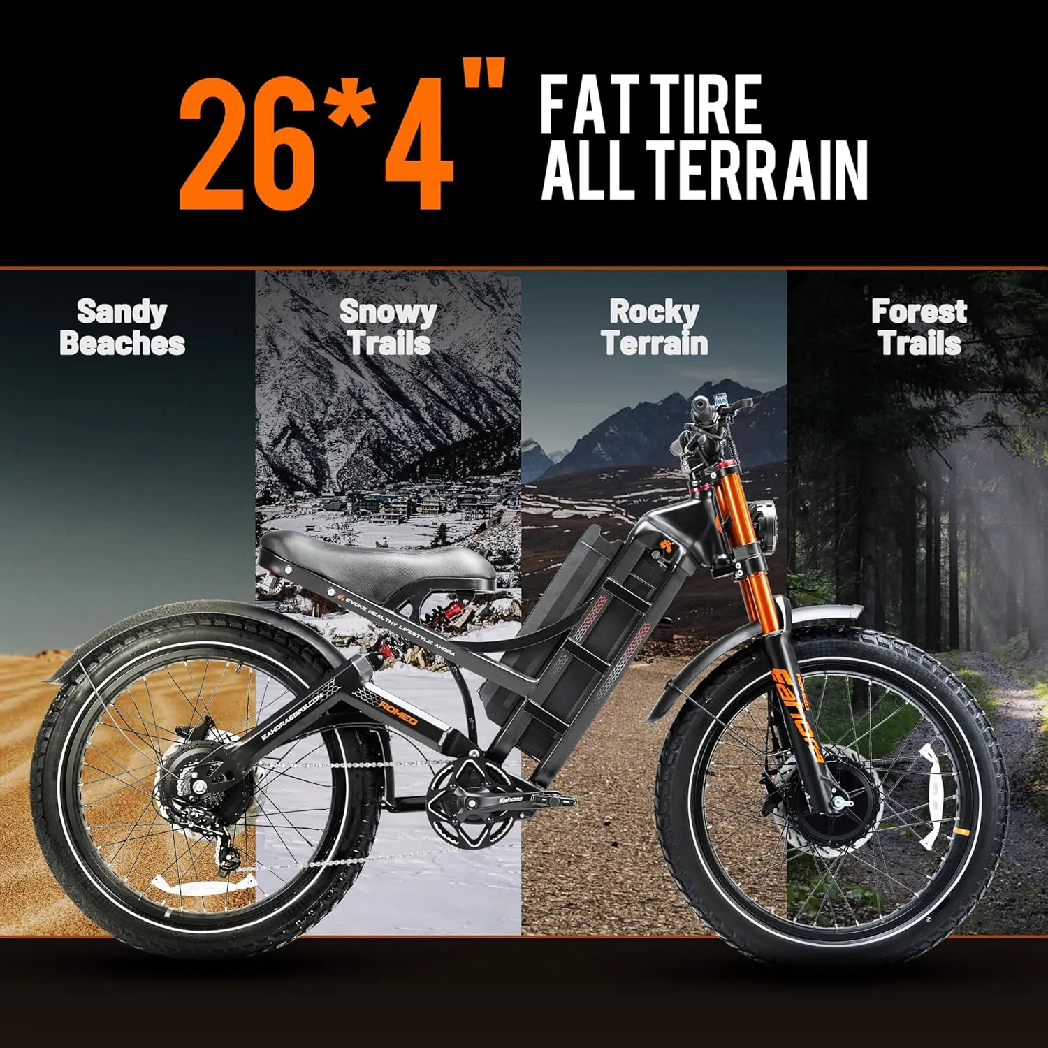 eAhora Romeo Pro  5000W Electric Bike for Adults 50Mph, 60V 80Ah Battery up to 250Miles,Long Range Dual Motors Ebike,26"*4.0 Fat Tire Full Suspension Off-Road Mountain E-Bike for Men,UL 2849