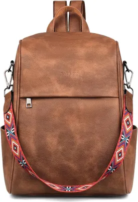 FADEON Anti Theft Backpack for Women Faux Leather Backpack Purse, Back Opening Small Backpack Fashion Work Bag Brown