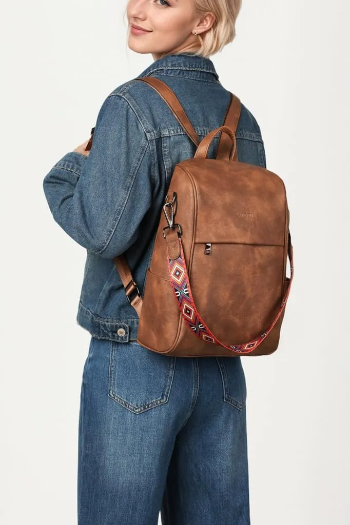 FADEON Anti Theft Backpack for Women Faux Leather Backpack Purse, Back Opening Small Backpack Fashion Work Bag Brown