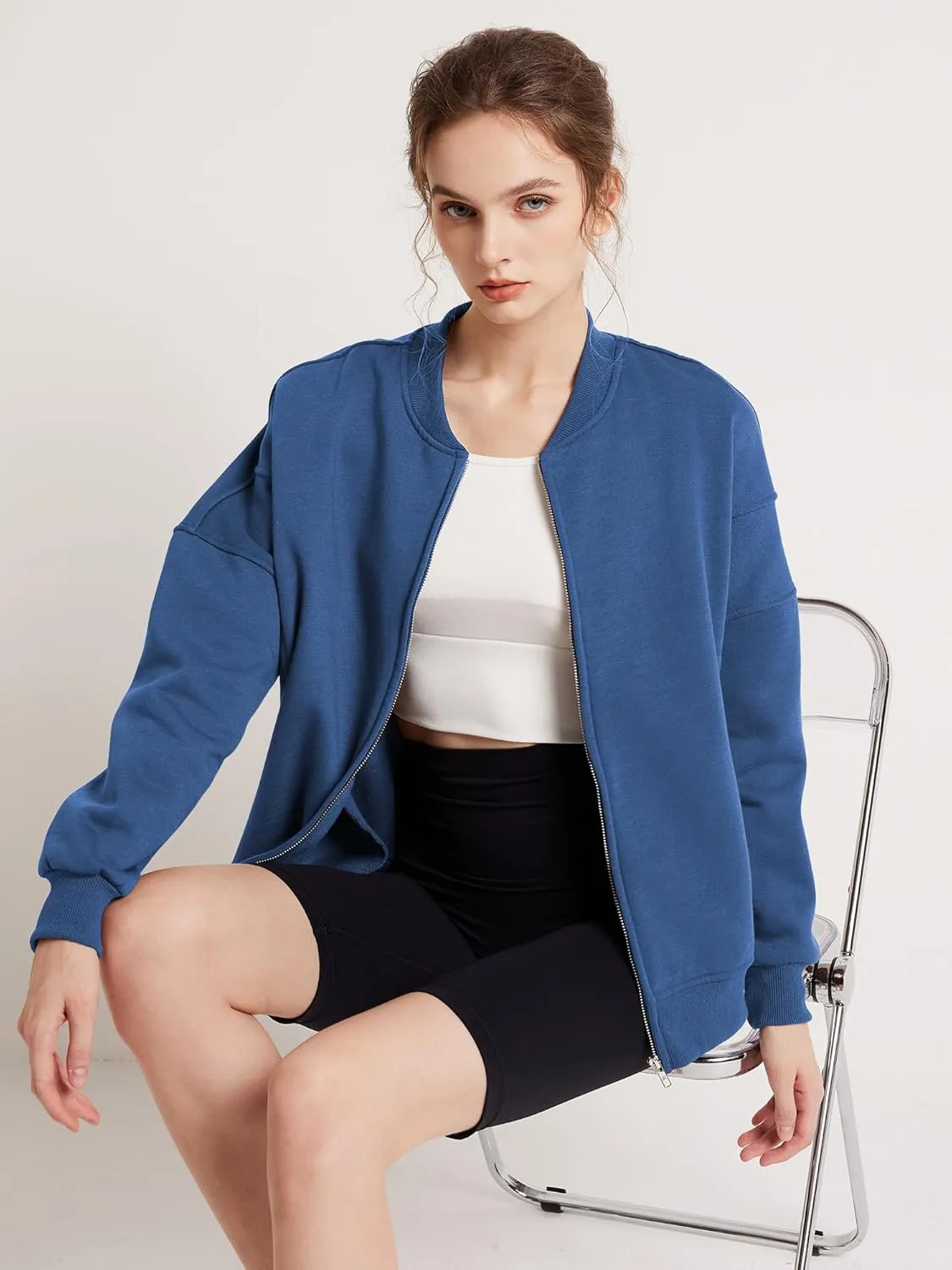 GEMLON Sweatshirt for Women Full Zip Up Casual Coats Long Sleeve Loose Fit Fleece Jacket with Pockets