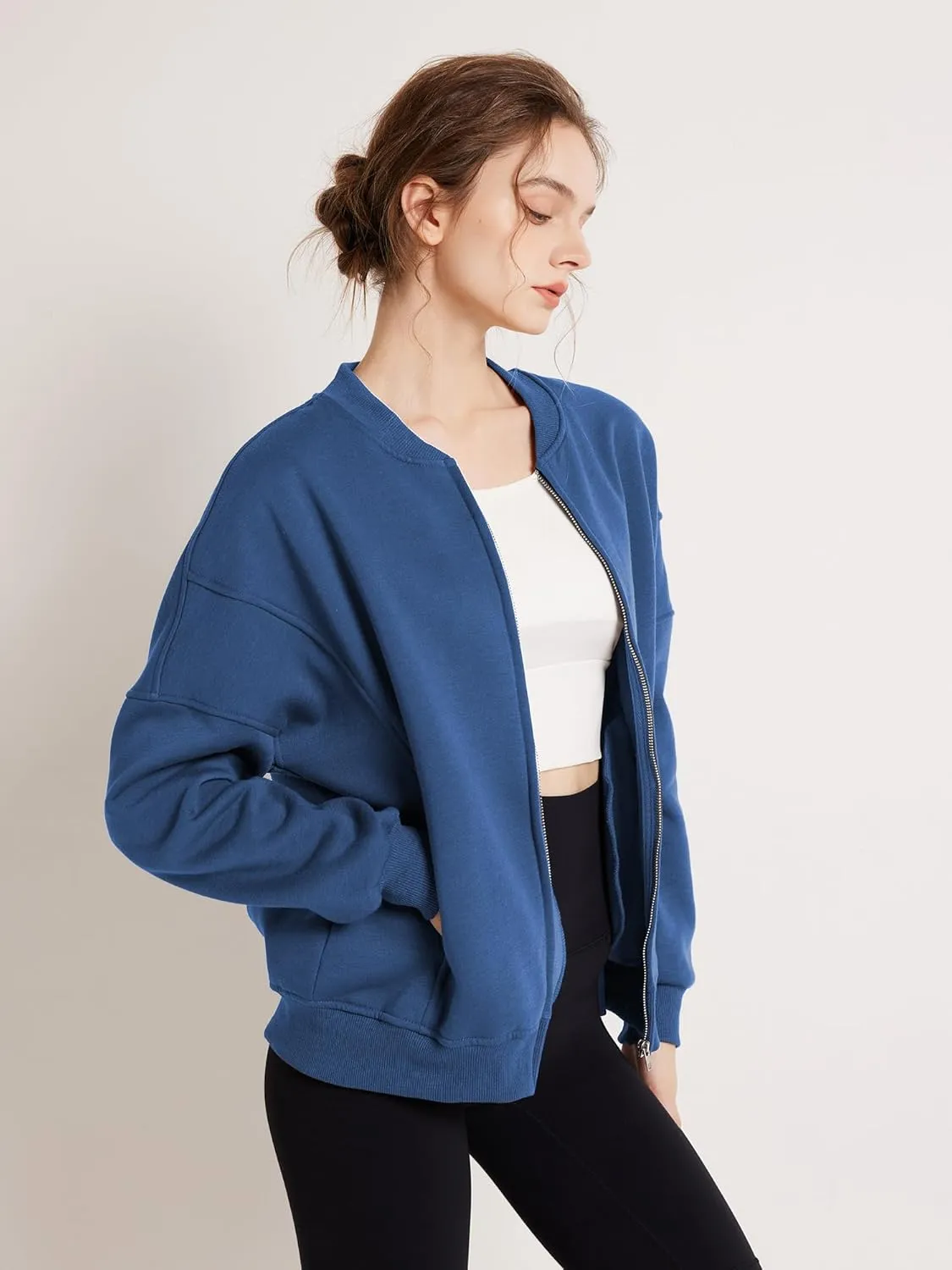 GEMLON Sweatshirt for Women Full Zip Up Casual Coats Long Sleeve Loose Fit Fleece Jacket with Pockets