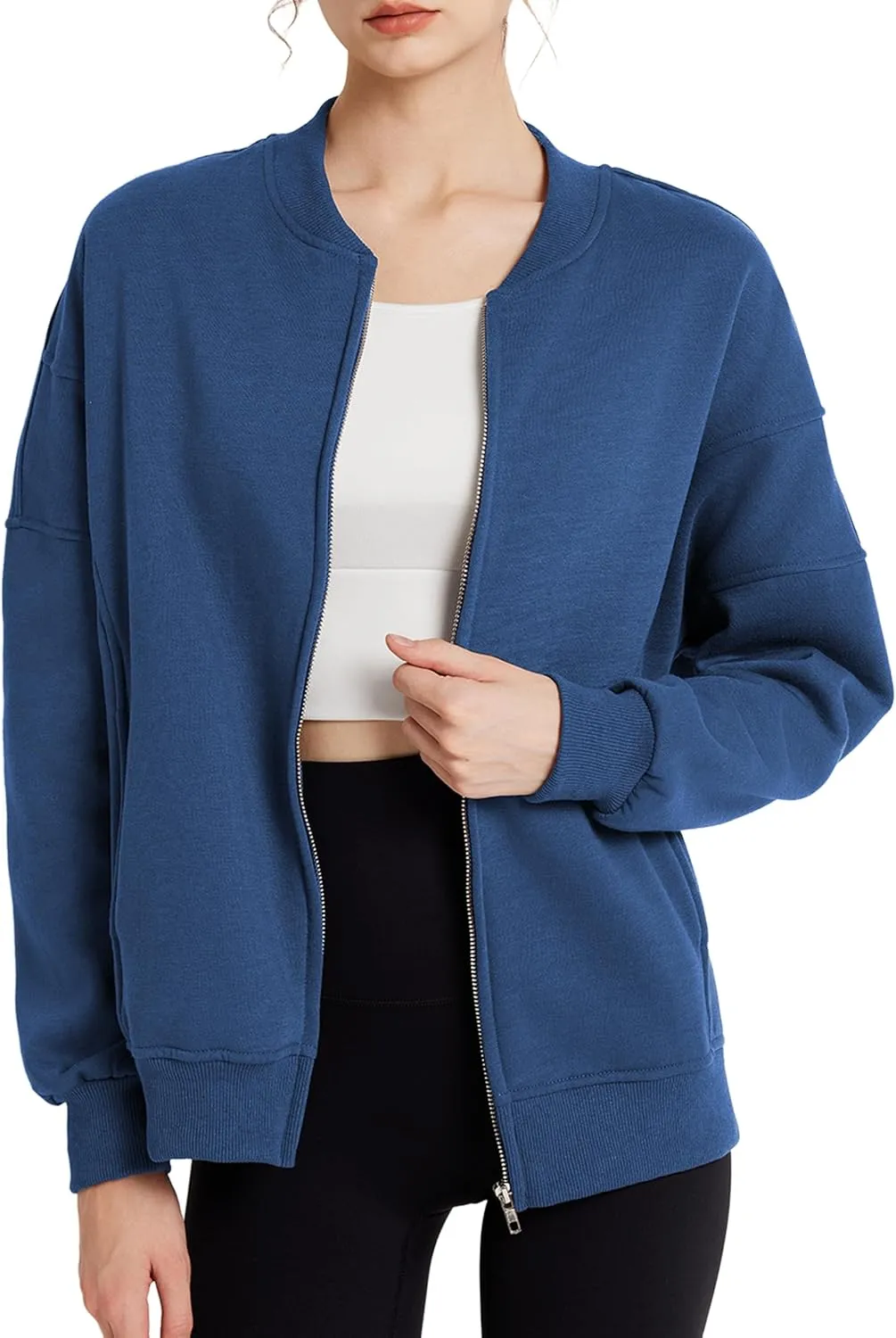 GEMLON Sweatshirt for Women Full Zip Up Casual Coats Long Sleeve Loose Fit Fleece Jacket with Pockets