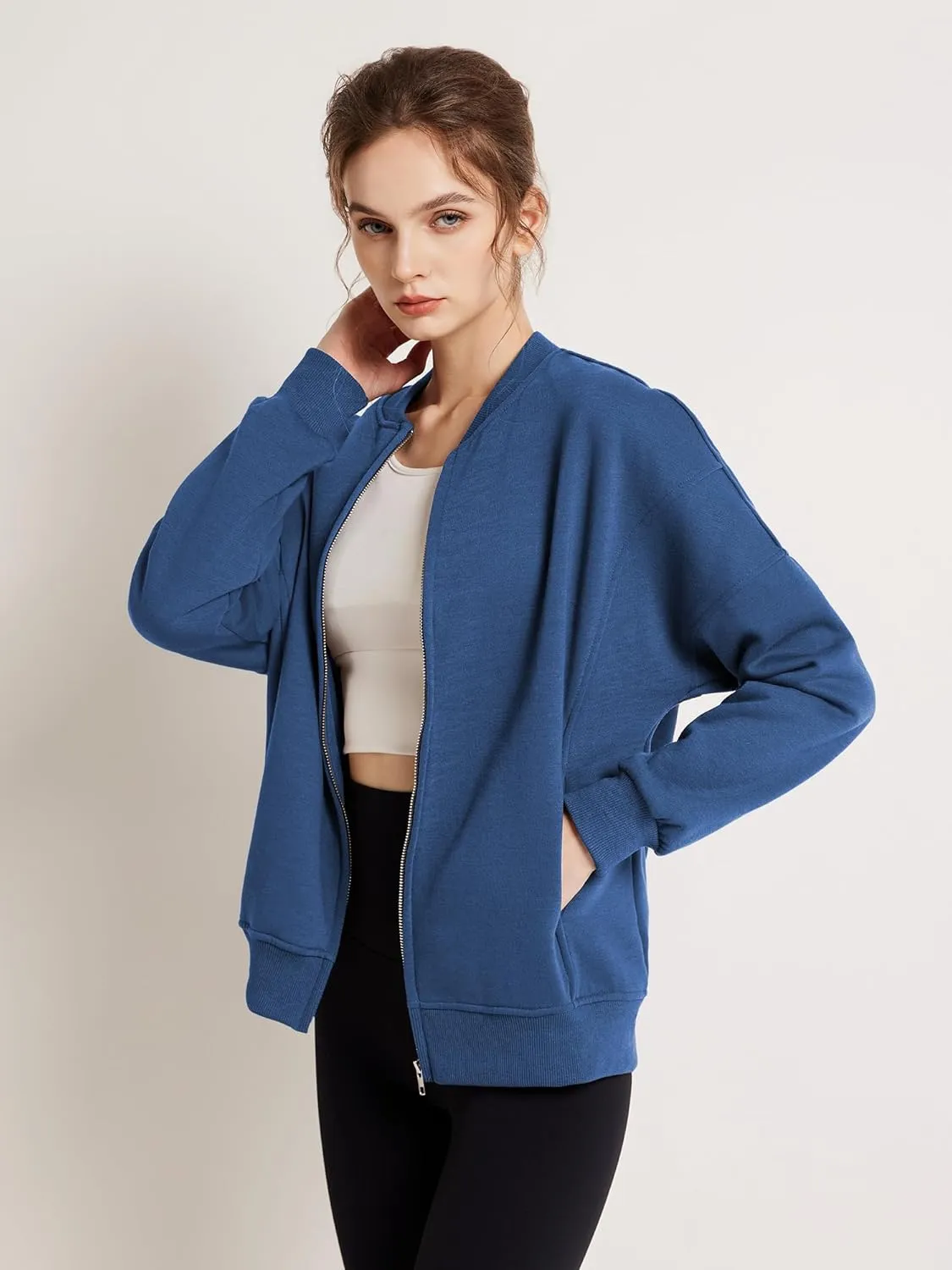 GEMLON Sweatshirt for Women Full Zip Up Casual Coats Long Sleeve Loose Fit Fleece Jacket with Pockets