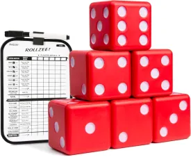 GoSports Giant 3.5 Inch Red Foam Playing Dice Set with Scoreboard (Includes 6 Dice, Dry-Erase Scoreboard and Carrying Case)