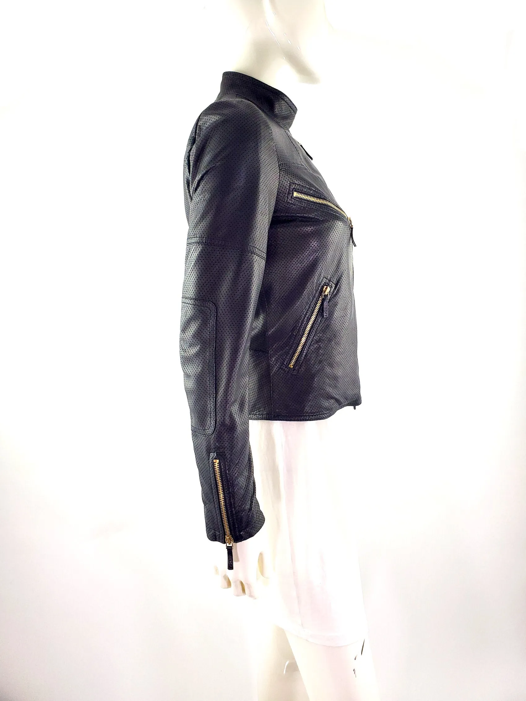 GUCCI Black Nappa Leather Perforated Motorcycle Biker Jacket 40