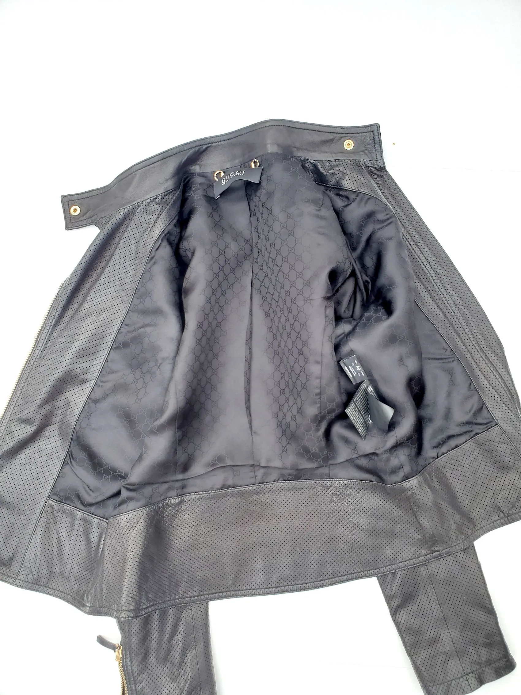 GUCCI Black Nappa Leather Perforated Motorcycle Biker Jacket 40