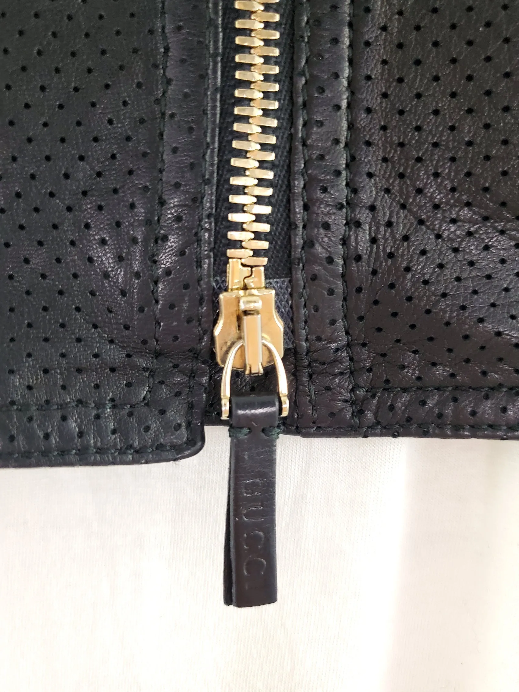 GUCCI Black Nappa Leather Perforated Motorcycle Biker Jacket 40