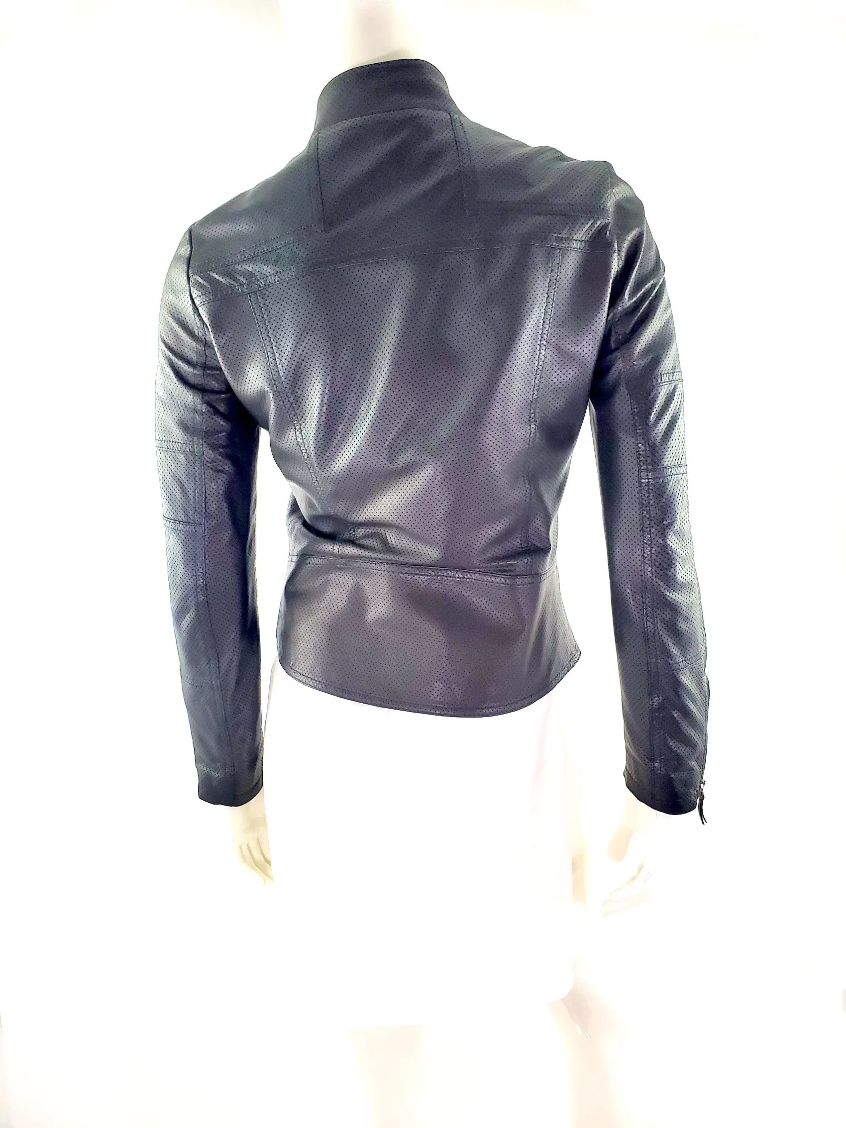 GUCCI Black Nappa Leather Perforated Motorcycle Biker Jacket 40