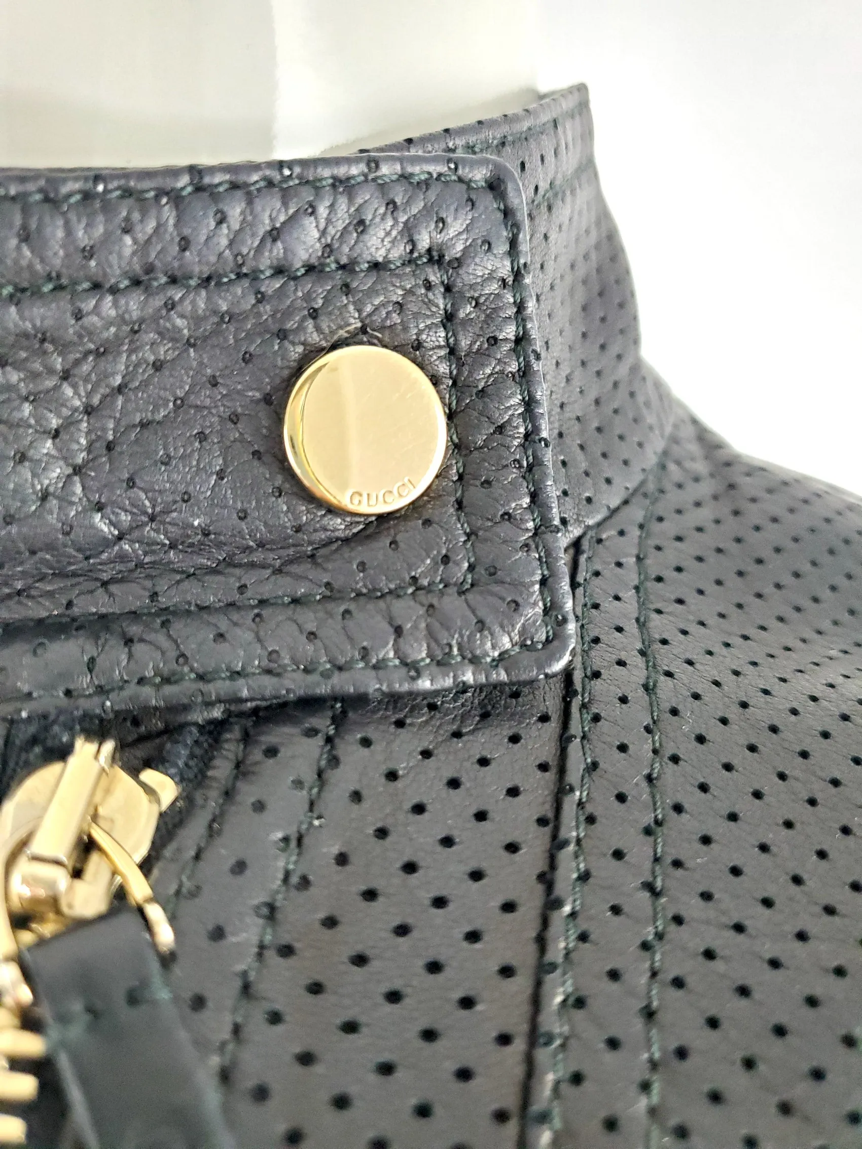 GUCCI Black Nappa Leather Perforated Motorcycle Biker Jacket 40
