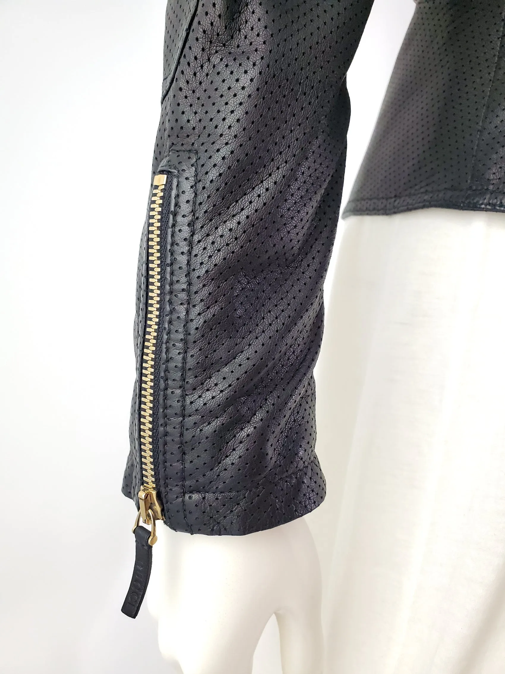 GUCCI Black Nappa Leather Perforated Motorcycle Biker Jacket 40