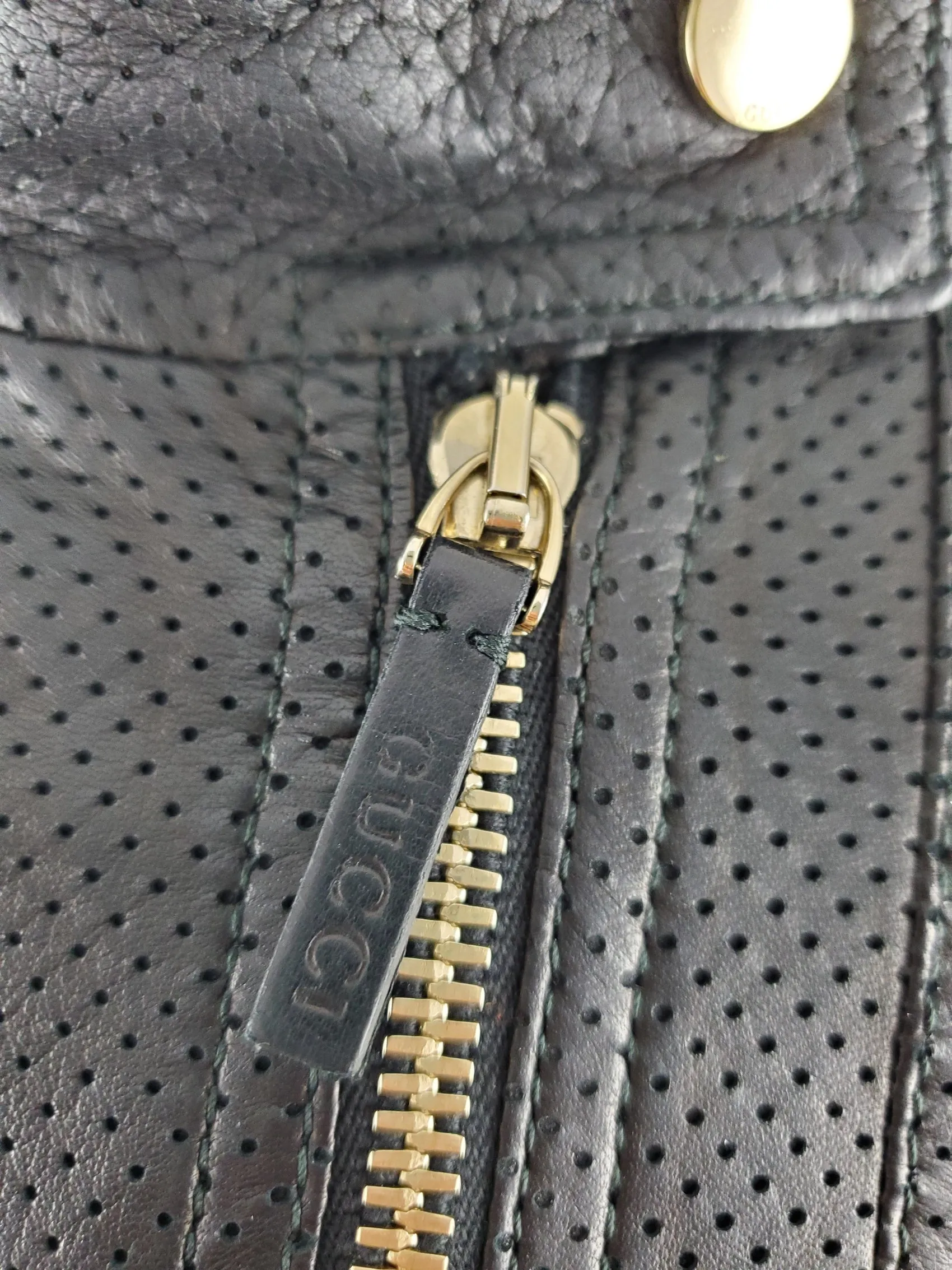 GUCCI Black Nappa Leather Perforated Motorcycle Biker Jacket 40