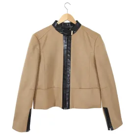 Gucci Camel Wool and Leather Trim Zip Front Jacket - 10