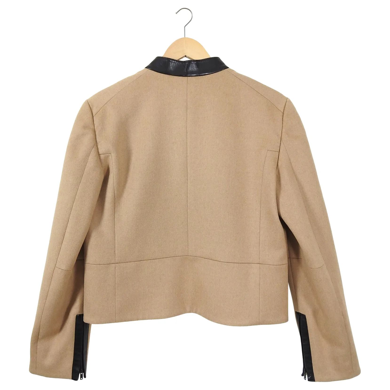 Gucci Camel Wool and Leather Trim Zip Front Jacket - 10
