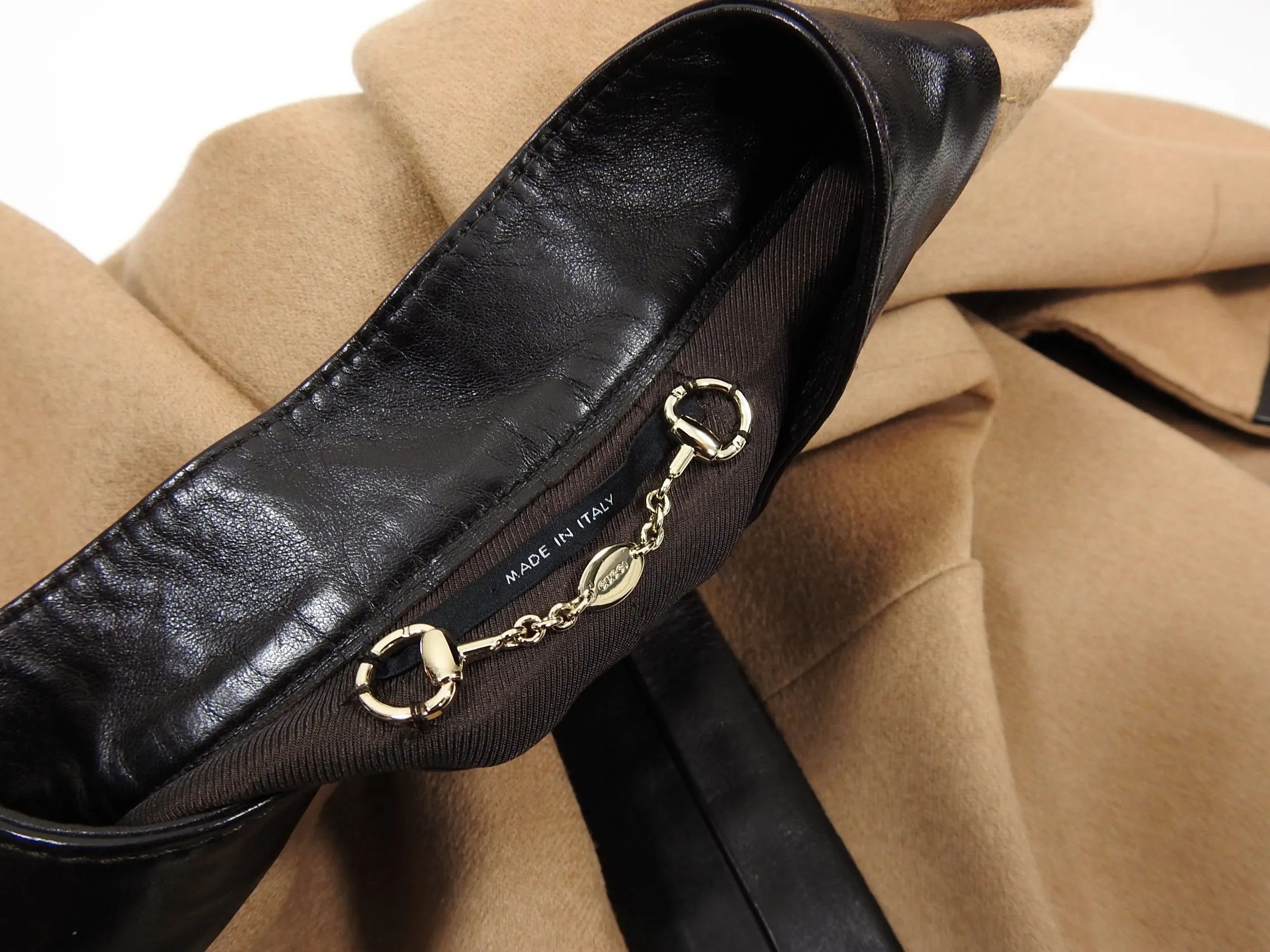 Gucci Camel Wool and Leather Trim Zip Front Jacket - 10