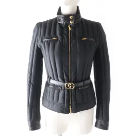 GUCCI Down jacket Outer: 100% polyester, Part: Leather, Lining: 100% polyamide (nylon), Filling: 90% down, Filling: 10% feather black Women 38 Used