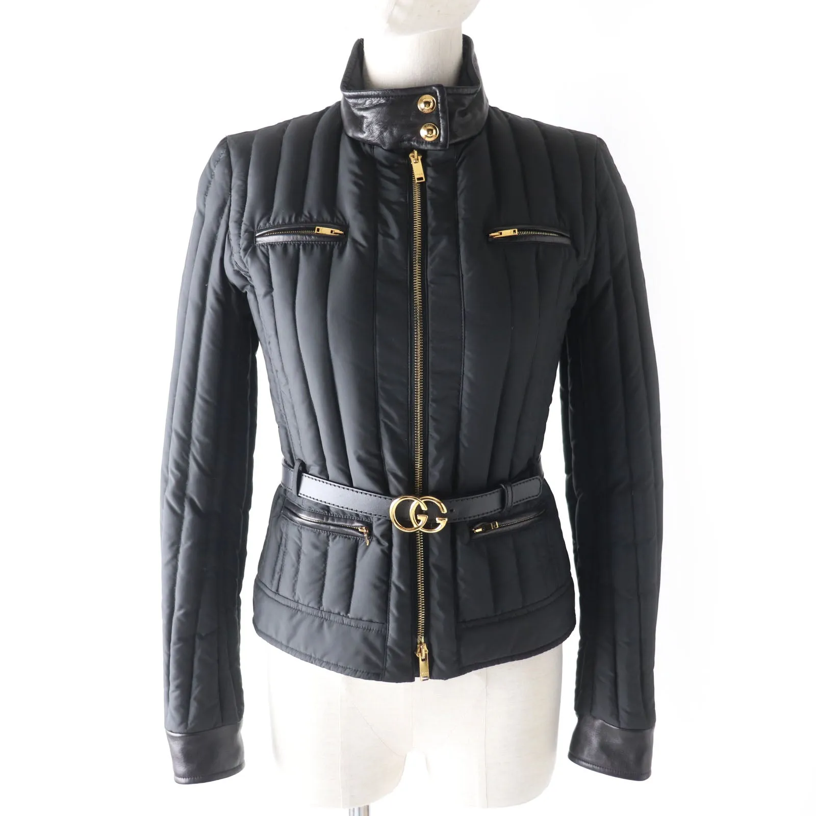 GUCCI Down jacket Outer: 100% polyester, Part: Leather, Lining: 100% polyamide (nylon), Filling: 90% down, Filling: 10% feather black Women 38 Used