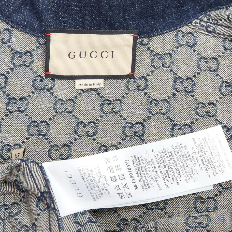 GUCCI Epilogue blue washed organic denim GG monogram vintage coat IT38 XS