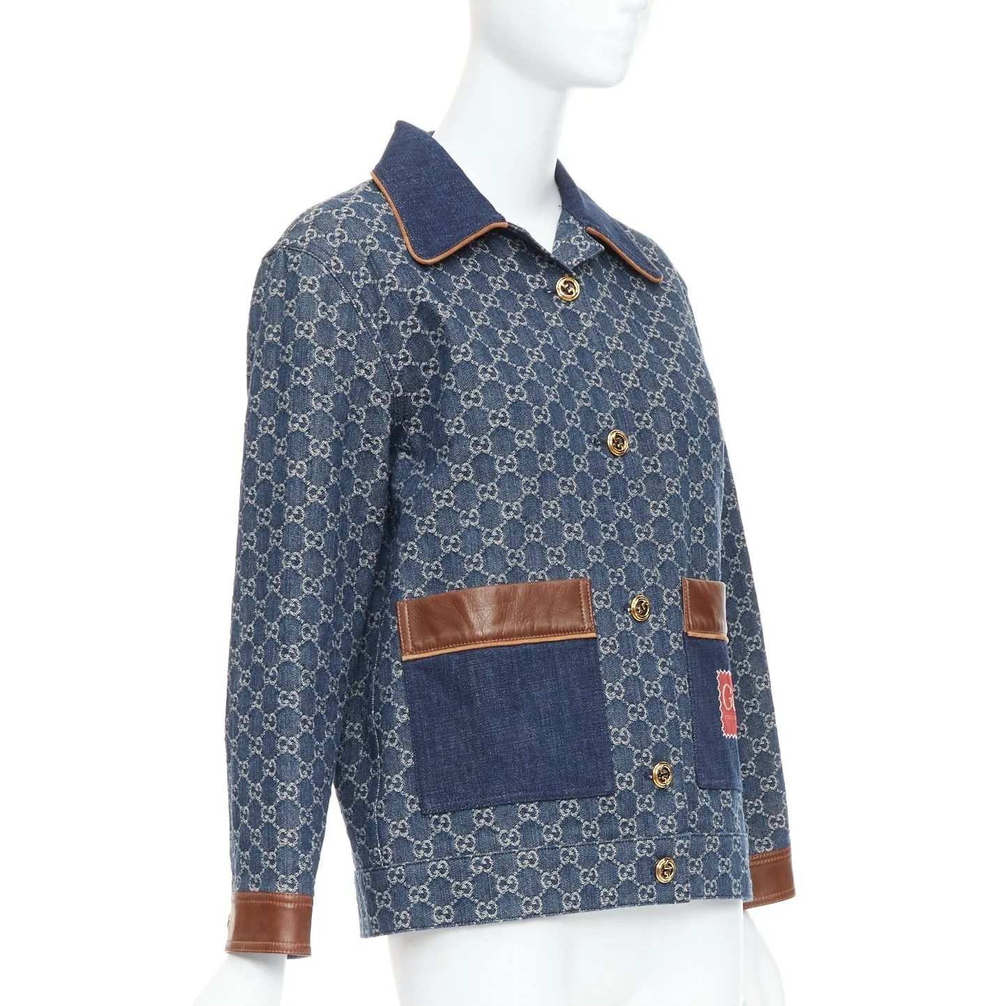 GUCCI Epilogue blue washed organic denim GG monogram vintage coat IT38 XS