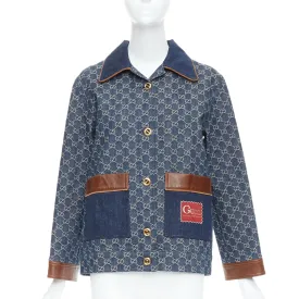 GUCCI Epilogue blue washed organic denim GG monogram vintage coat IT38 XS