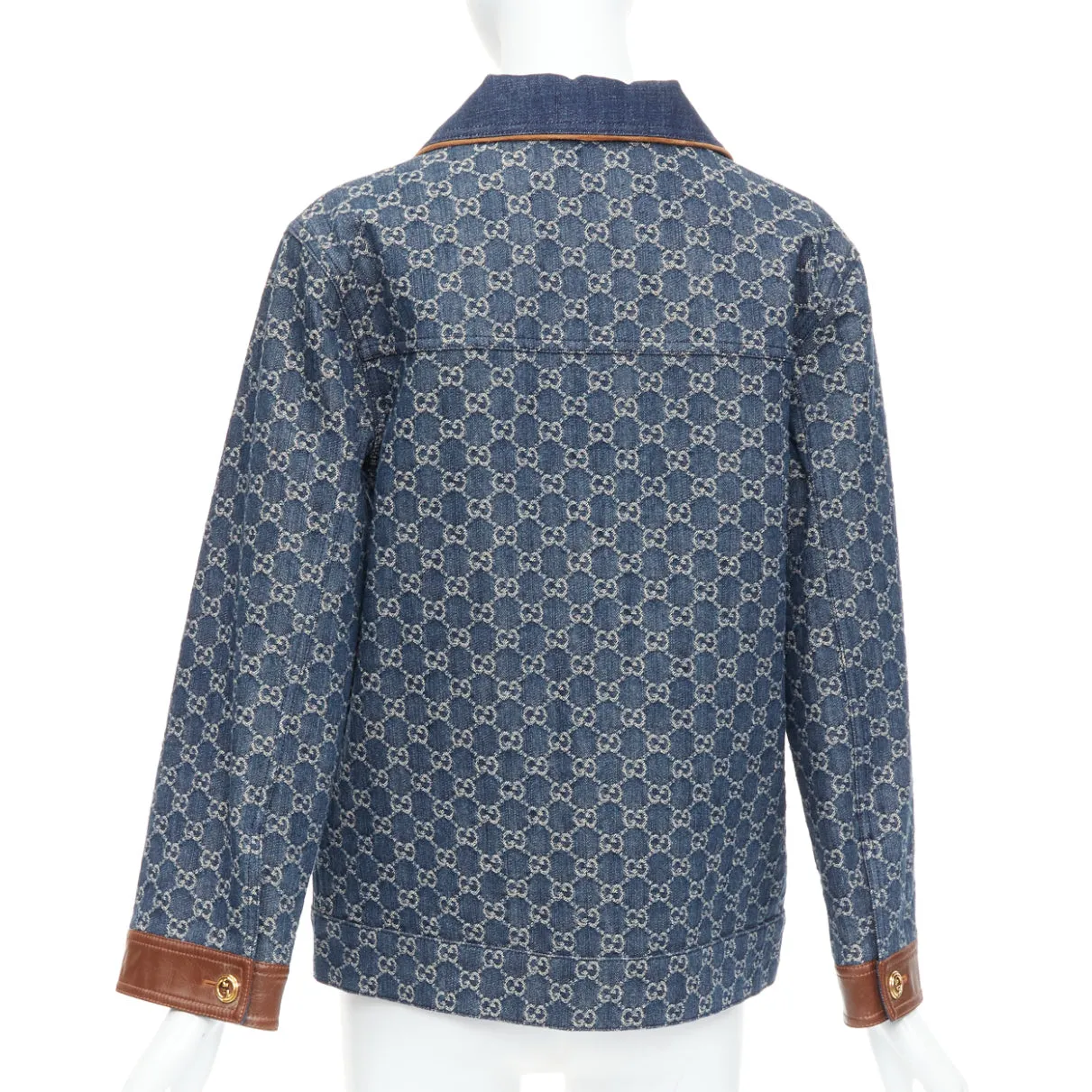 GUCCI Epilogue blue washed organic denim GG monogram vintage coat IT38 XS