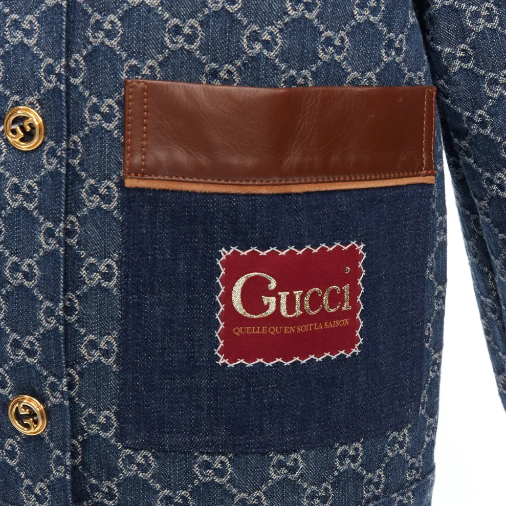 GUCCI Epilogue blue washed organic denim GG monogram vintage coat IT38 XS