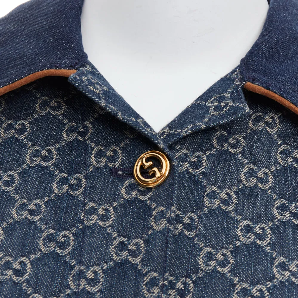 GUCCI Epilogue blue washed organic denim GG monogram vintage coat IT38 XS