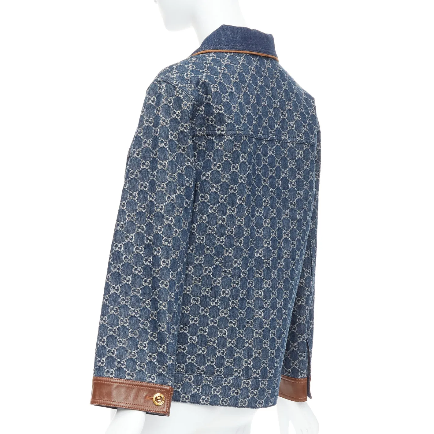 GUCCI Epilogue blue washed organic denim GG monogram vintage coat IT38 XS