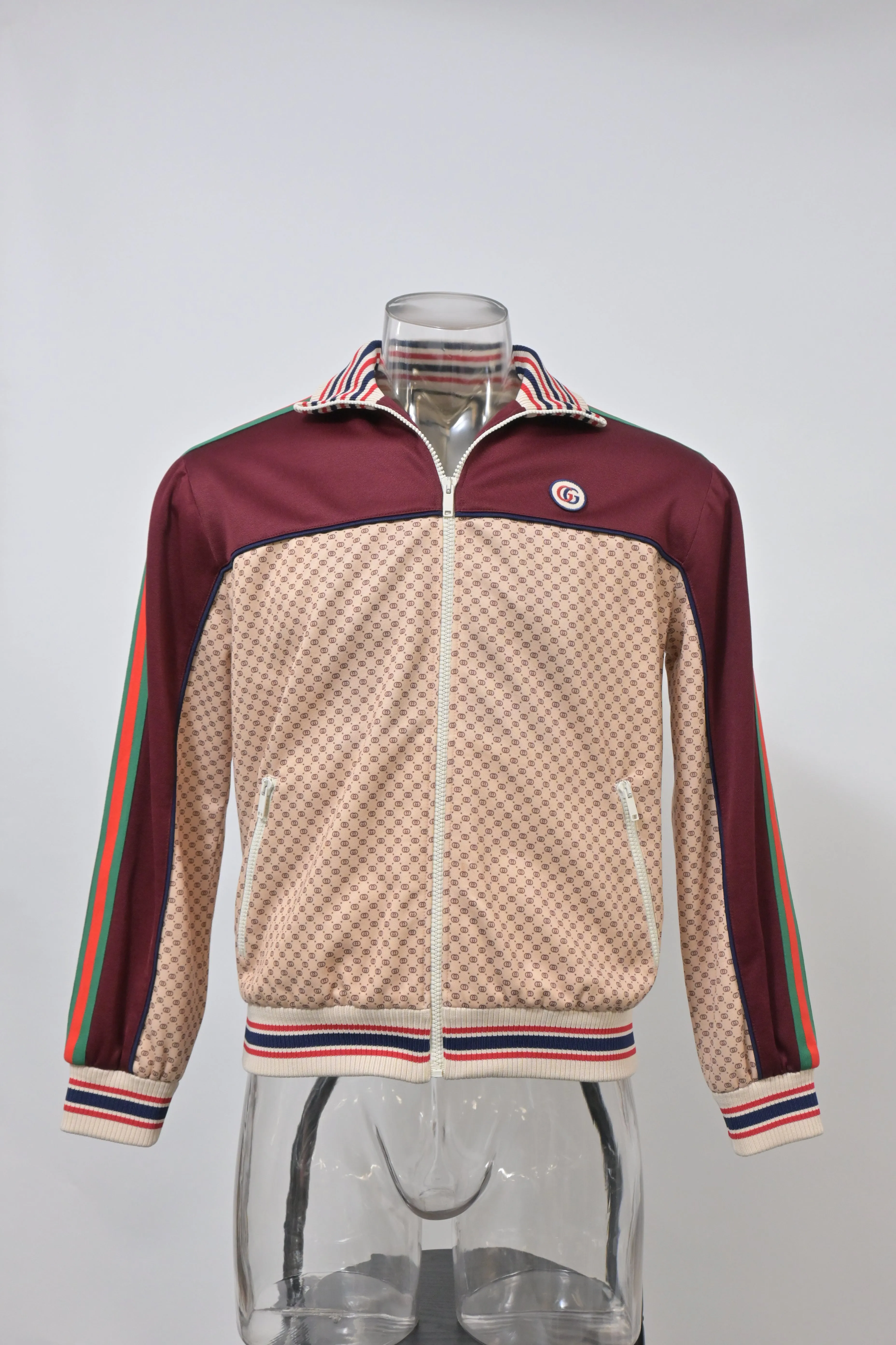 Gucci Interlocking G Print Track Jacket in Burgundy Polyester