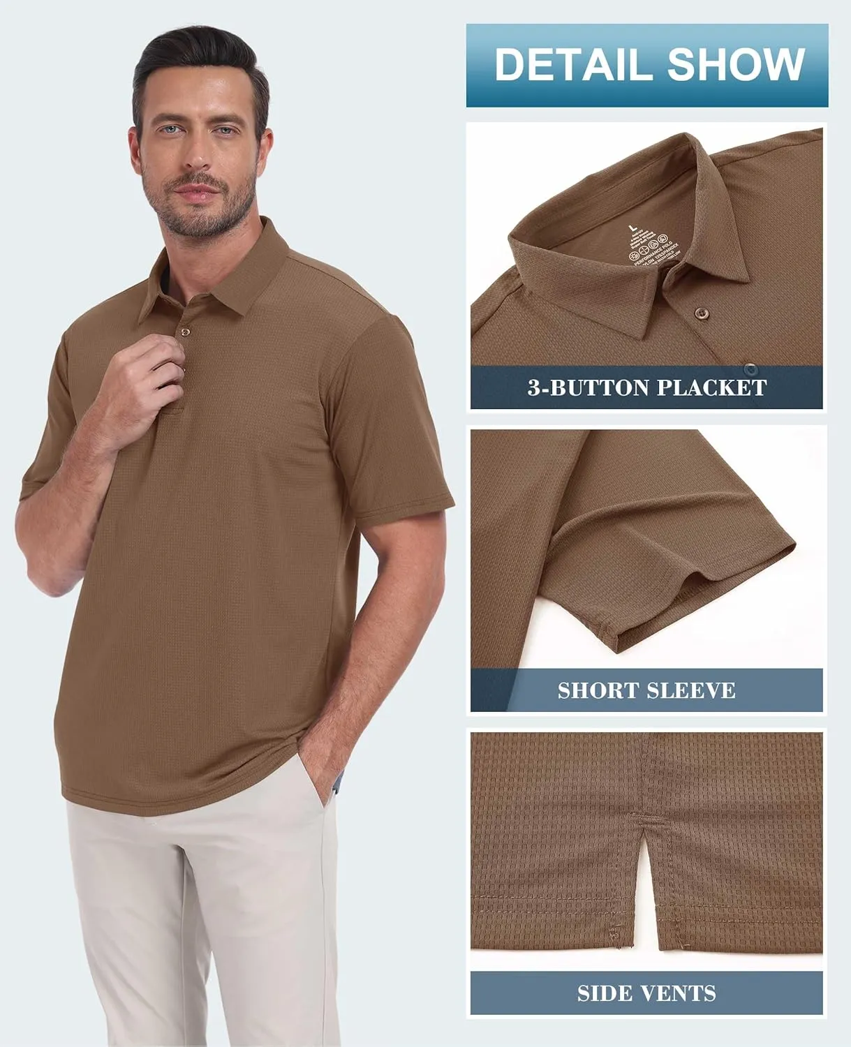 Hodaweisolp Mens Polo Shirts Short Sleeve Dry Fit Jacquard Moisture Wicking Performance Golf Shirt