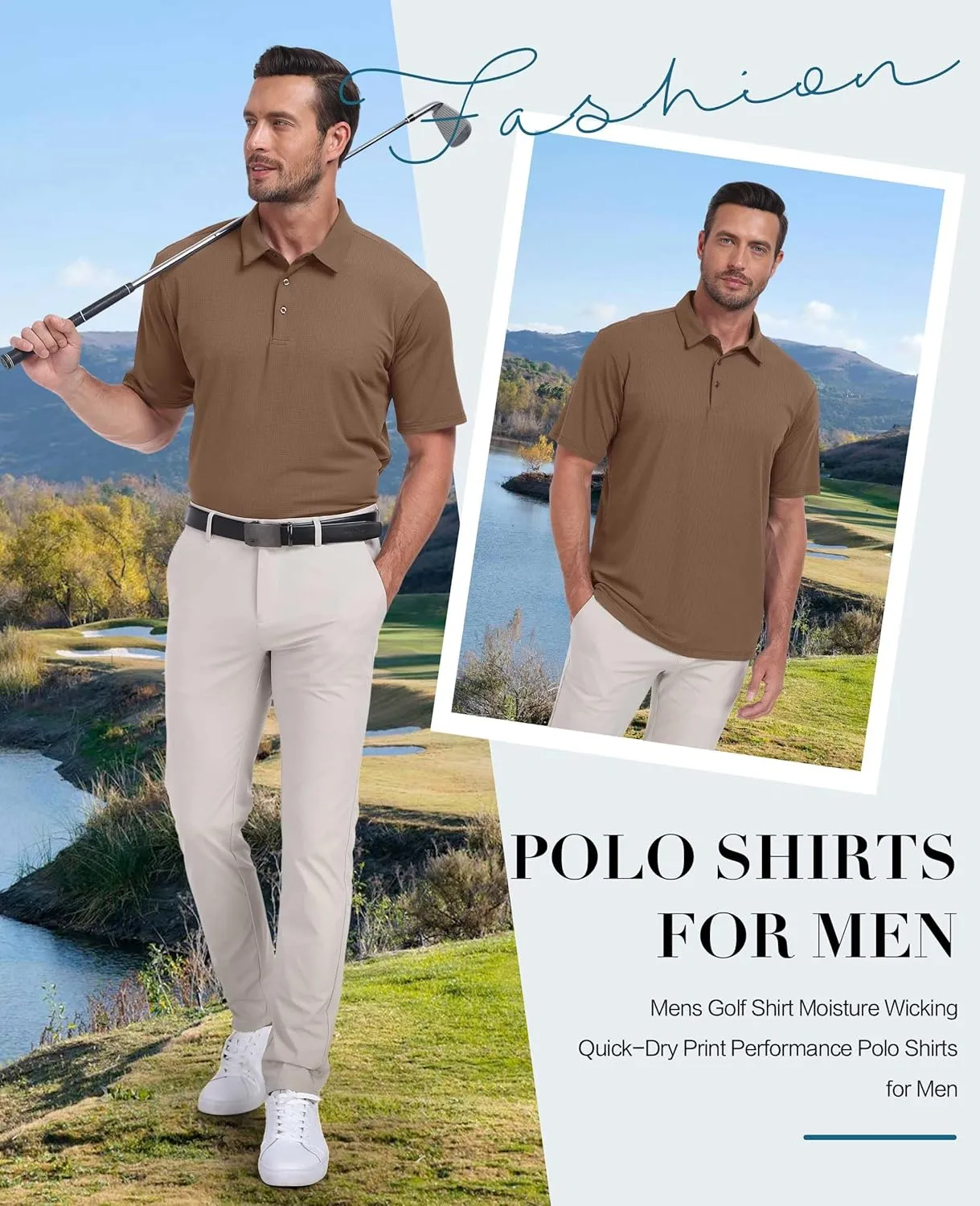 Hodaweisolp Mens Polo Shirts Short Sleeve Dry Fit Jacquard Moisture Wicking Performance Golf Shirt