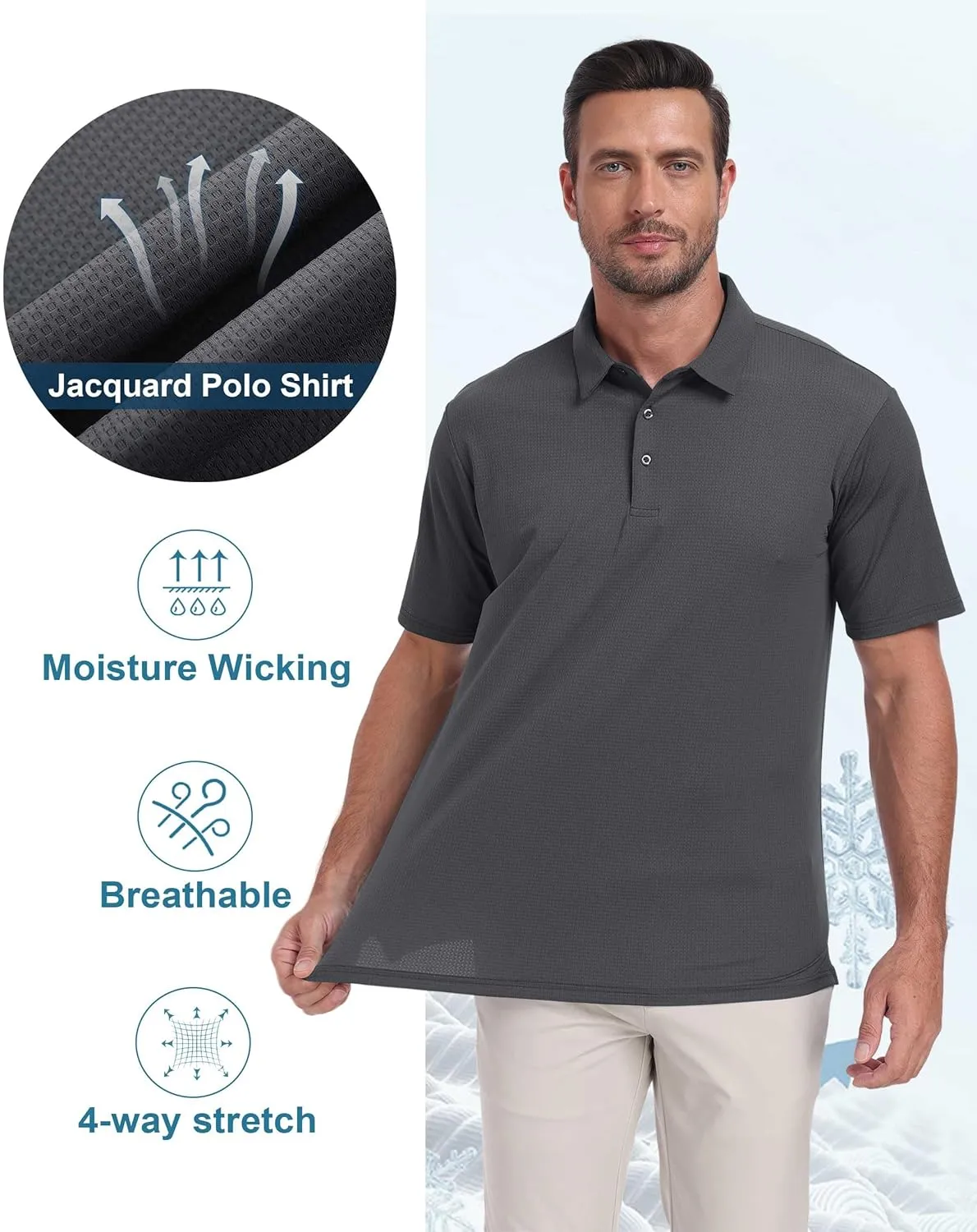 Hodaweisolp Mens Polo Shirts Short Sleeve Dry Fit Jacquard Moisture Wicking Performance Golf Shirt