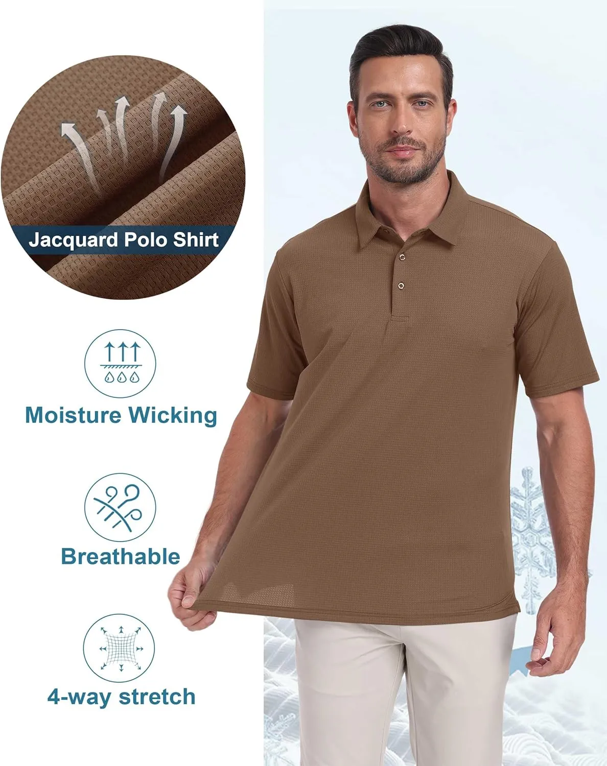 Hodaweisolp Mens Polo Shirts Short Sleeve Dry Fit Jacquard Moisture Wicking Performance Golf Shirt
