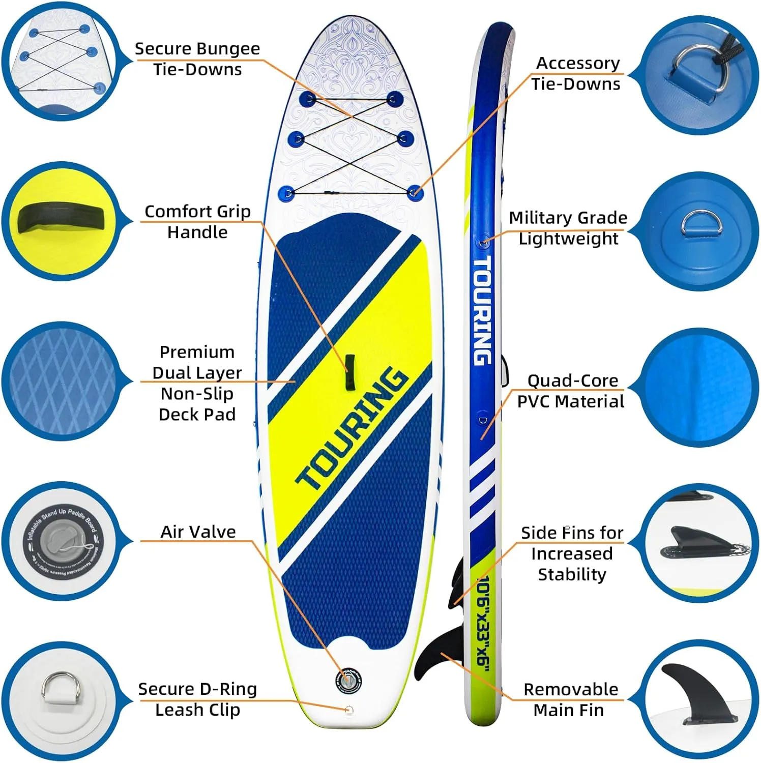 Inflatable Stand Up Paddle Board, 10'6" x 33" x 6", Standup Paddleboard with Adjustable Kayak Paddle, for Yoga, Paddle Board, Kayaking, Surf, Canoe, Fishing