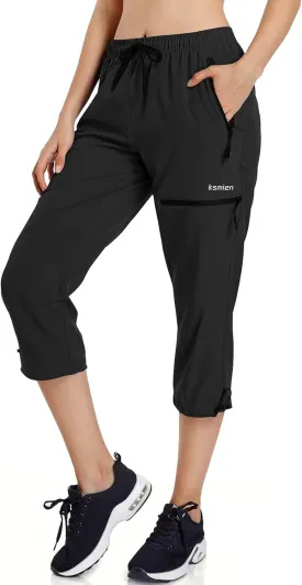 Ksmien Women's Lightweight Hiking Capri Pants Quick Dry Workout Cargo Capris Water Resistant UPF 50  Zipped Pockets