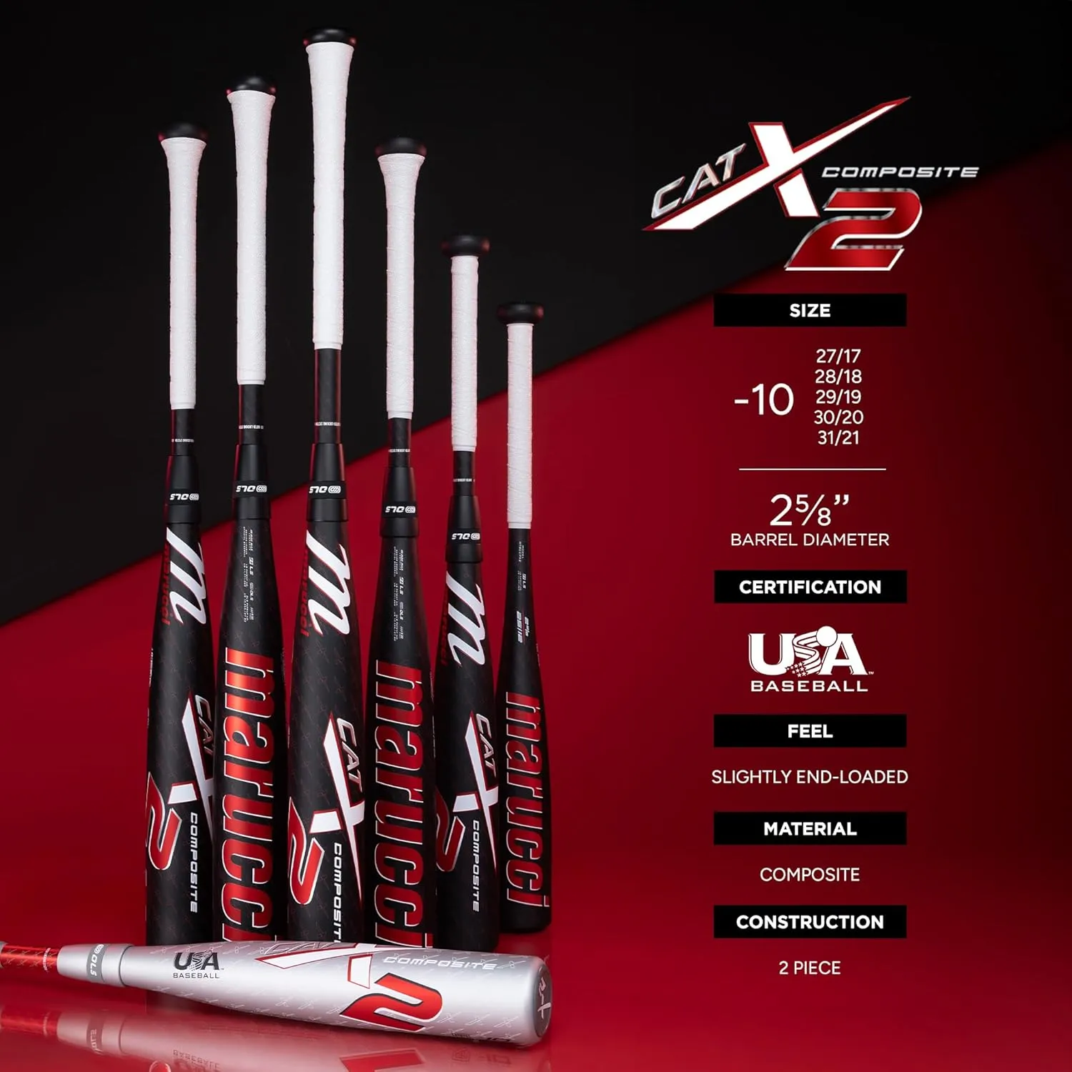Marucci CATX2 Composite Senior League 2 5/8", -10 Drop, USA Baseball, End-Loaded