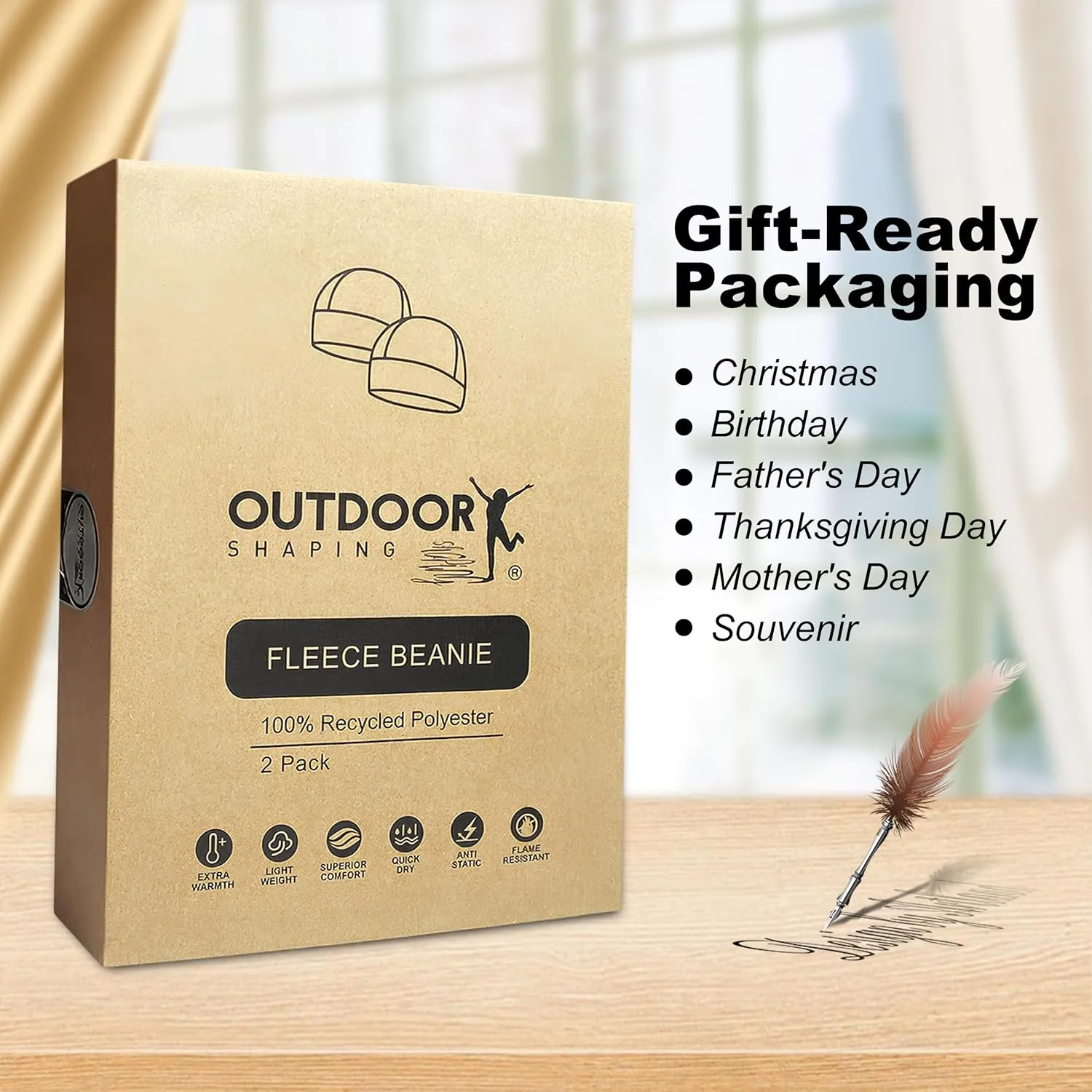 OUTDOOR SHAPING 2 Pack Tactical Fleece Cap Winter Warm Beanie Military Army Watch Cap Gift for Men Women
