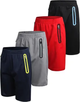 Pro Athlete Boys Basketball Shorts - 4 Pack Mesh Athletic Shorts for Boys - Gym Shorts for Workout and Running (Size: 5-16)