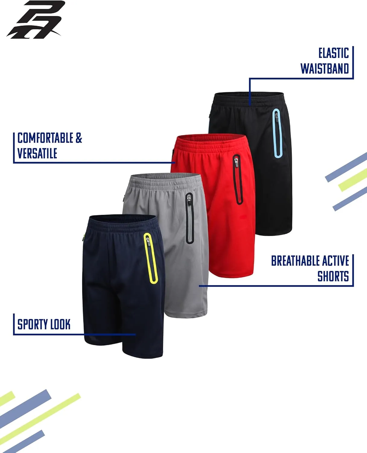 Pro Athlete Boys Basketball Shorts - 4 Pack Mesh Athletic Shorts for Boys - Gym Shorts for Workout and Running (Size: 5-16)