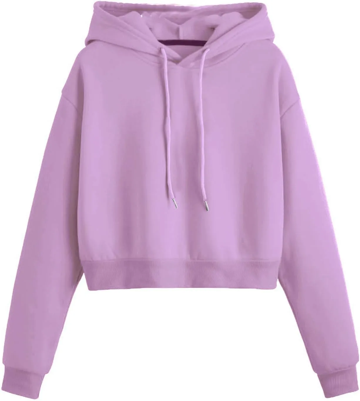 SHENHE Women's Cropped Sweatshirt Long Sleeves Drawstring Pullover Simple Crop Hoodie