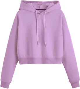 SHENHE Women's Cropped Sweatshirt Long Sleeves Drawstring Pullover Simple Crop Hoodie