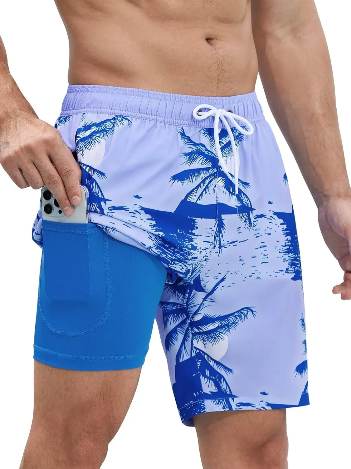SILKWORLD Mens Swim Trunks Quick Dry Swimming Shorts with Compression Liner and Zipper Pockets