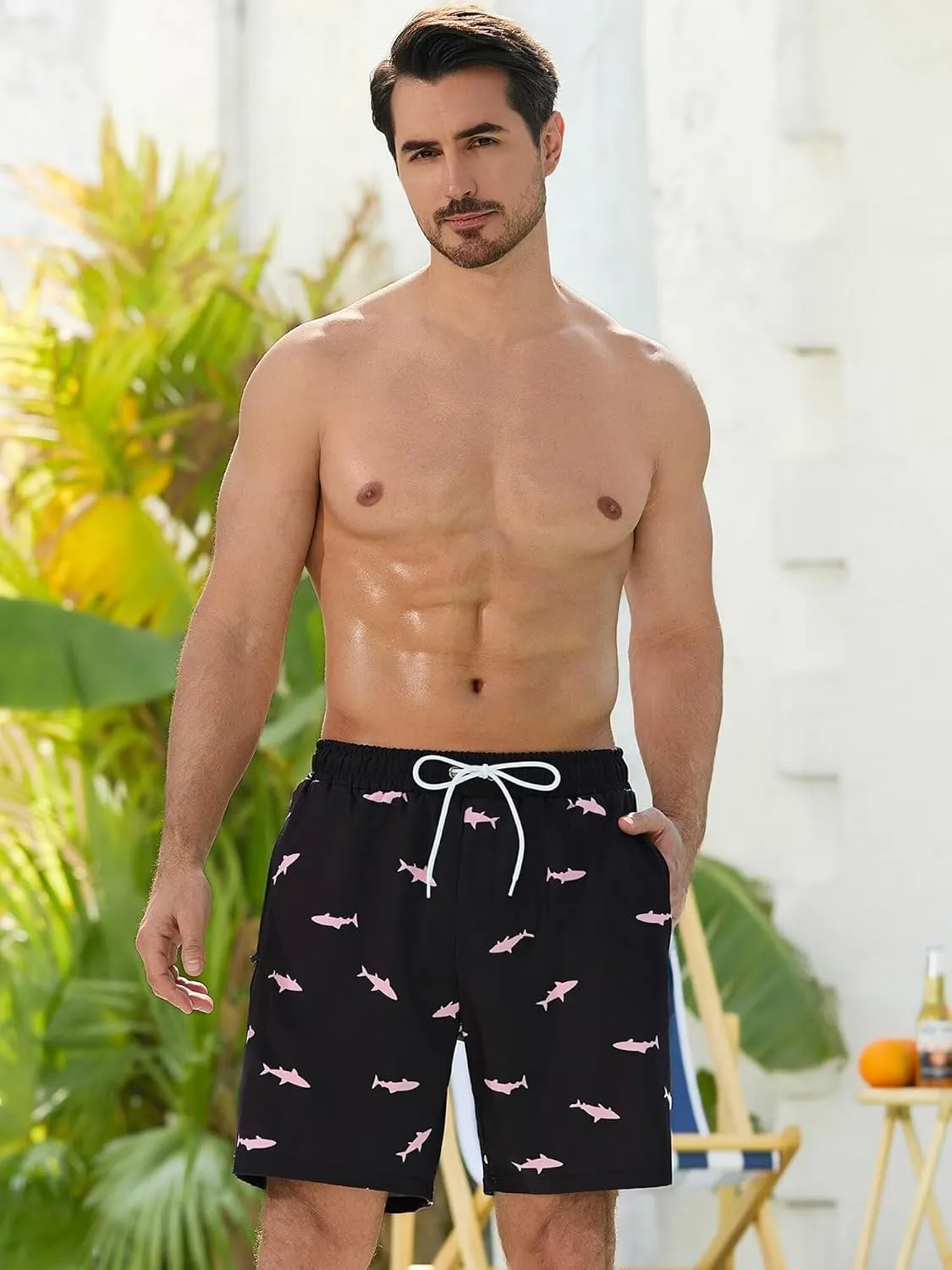SILKWORLD Mens Swim Trunks Quick Dry Swimming Shorts with Compression Liner and Zipper Pockets