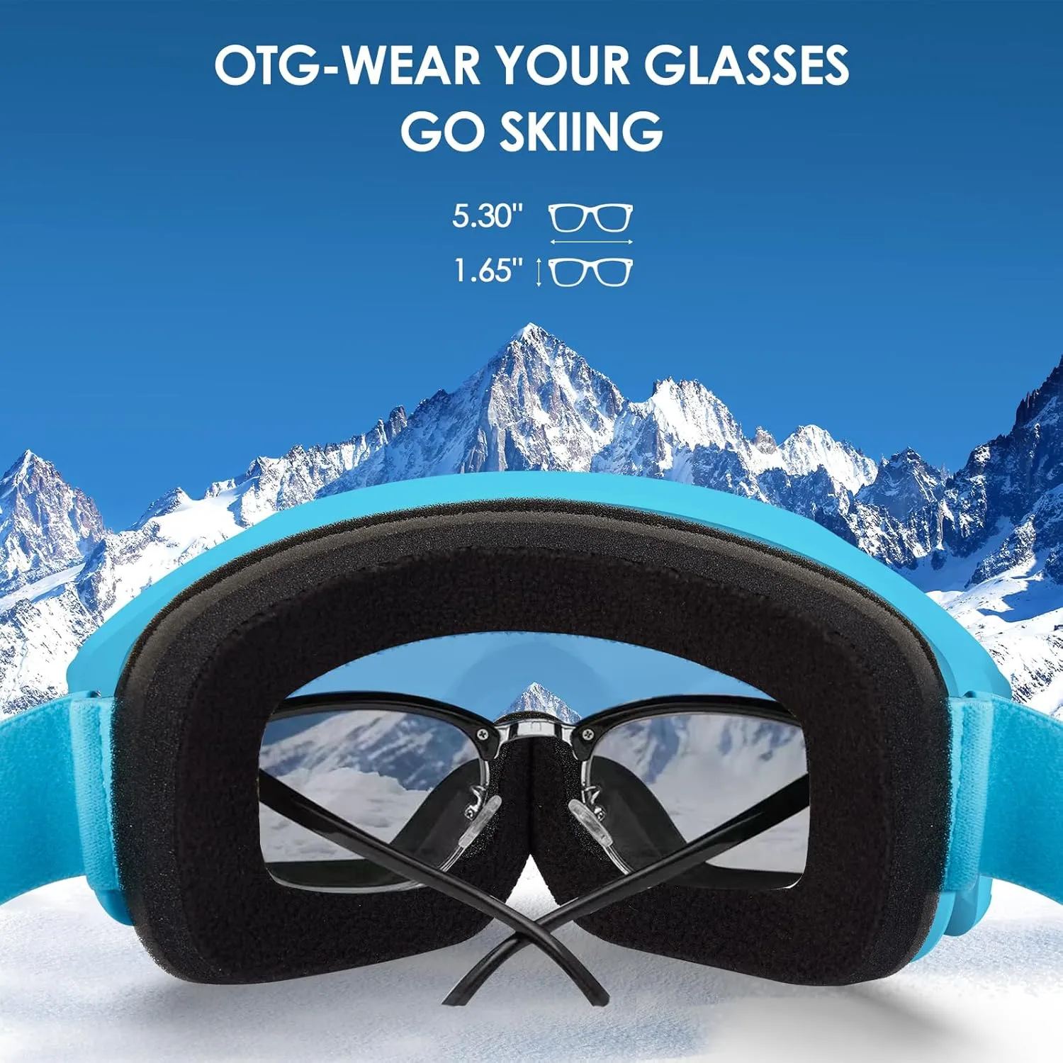 Ski Goggles, OTG-Over Glasses Ski/Snowboard Goggles for Men, Women & Youth,Anti Fog UV Protection Snow Goggles